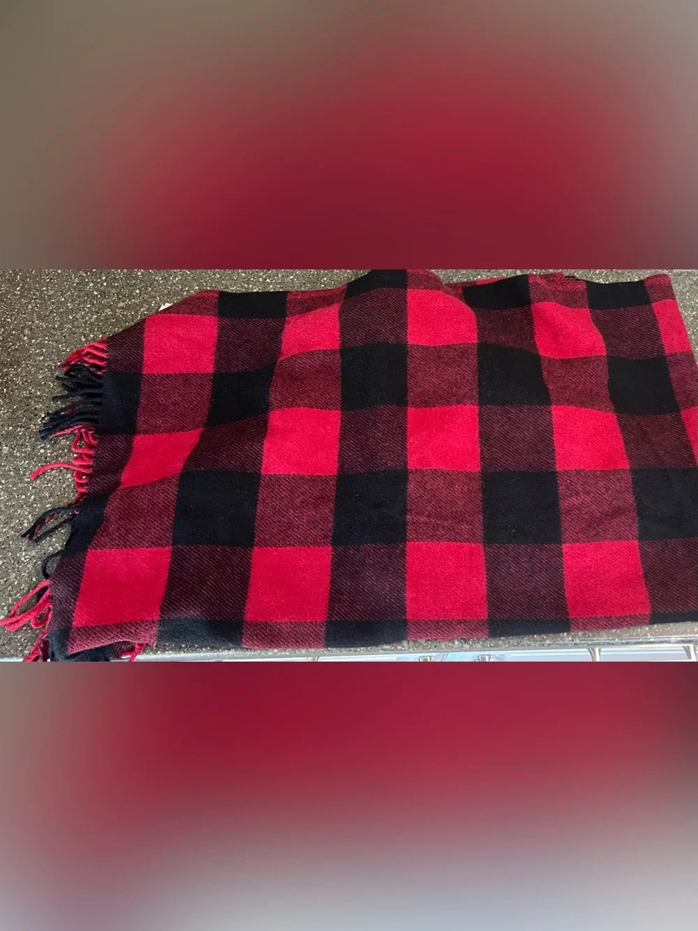 Pendleton 100% Wool Rob Roy Red and Black Buffalo Plaid Fringe Throw Blanket